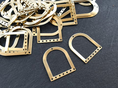 8 Raw Brass Arch D Shaped Cut Out Thin Pendant Charm Blank, Earring Connector Findings, 29x21mm, 8 Holes,