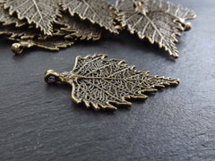 Large Skeleton Leaf Pendant Charm, Filigree Leaf, Metal Leaf Pendant, Drop Foliage Charms, Fall Nature Jewelry, Antique Bronze Plated