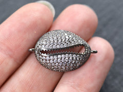 Cowrie Shell Connector Charms, Gunmetal Rhinestone Shell Charms, Clear Micro Pave Cowrie Shell, Puka Shell, Bracelet Charm