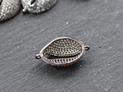 Cowrie Shell Connector Charms, Gunmetal Rhinestone Shell Charms, Clear Micro Pave Cowrie Shell, Puka Shell, Bracelet Charm