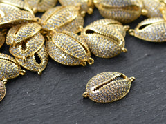 Gold Cowrie Shell Connector Charms, Clear Rhinestone Shell Charms, Micro Pave Cowrie Shell, Puka Shell, Bracelet Charm