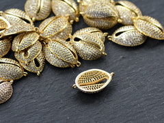 Gold Cowrie Shell Connector Charms, Clear Rhinestone Shell Charms, Micro Pave Cowrie Shell, Puka Shell, Bracelet Charm