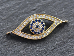 Evil Eye Bracelet Connector, Ellipse Greek Eye Charm, Turkish Nazar, CZ Rhinestone Micro Pave, DIY Jewelry Finding, Gold Plated