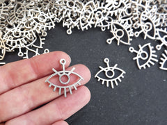 4 Silver Eye Pendant Charm, Evil Eye Charms with 1 Loop, Matte Antique Silver Plated, 25x25mm