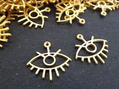 4 Gold Eye Pendant Charm, Evil Eye Charms with 1 Loop, 22k Matte Gold Plated, 25x25mm