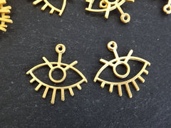 4 Gold Eye Pendant Charm, Evil Eye Charms with 1 Loop, 22k Matte Gold Plated, 25x25mm