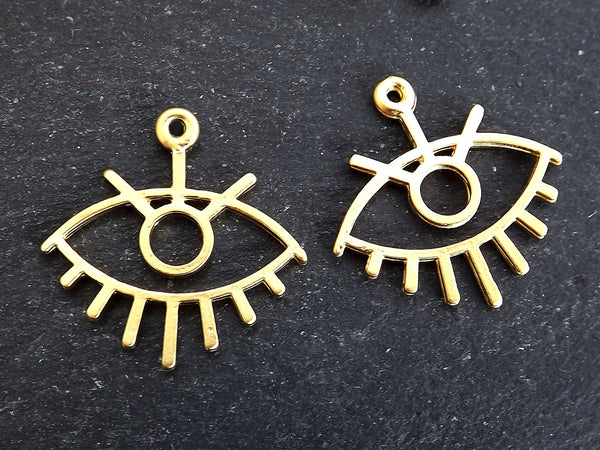 4 Gold Eye Pendant Charm, Evil Eye Charms with 1 Loop, 22k Matte Gold Plated, 25x25mm