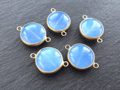STOCK CLEARANCE SALE! 60% Off, 20mm Round Opal Glass Pendant - 22k Gold plated Bezel  - 1pc