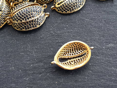 Gold Cowrie Shell Connector Charms, Black Rhinestone Shell Charms, Micro Pave Cowrie Shell, Puka Shell, Bracelet Charm