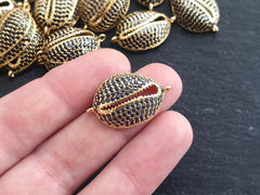 Gold Cowrie Shell Connector Charms, Black Rhinestone Shell Charms, Micro Pave Cowrie Shell, Puka Shell, Bracelet Charm