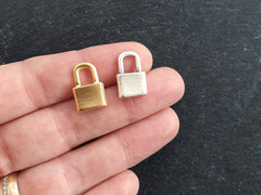 4 Gold Padlock Charm Pendants, Plain Lock Dangle Charms, 22k Matte Gold Plated, 15x10mm