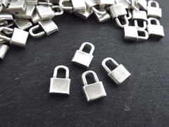 4 Silver Padlock Charm Pendants, Plain Lock Dangle Charms, Matte Antique Silver Plated, 15x10mm