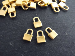 4 Gold Padlock Charm Pendants, Plain Lock Dangle Charms, 22k Matte Gold Plated, 15x10mm