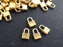 4 Gold Padlock Charm Pendants, Plain Lock Dangle Charms, 22k Matte Gold Plated, 15x10mm