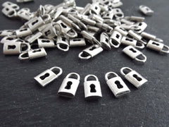 Mini Padlock Charm Pendants, Tiny Keyhole Lock Dangle Charms, Matte Antique Silver Plated, 13x7mm, 8pcs