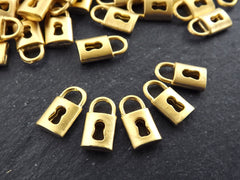8 Mini Gold Padlock Charm Pendants, Keyhole Lock Dangle Charms, 22k Matte Gold Plated, 13x7mm
