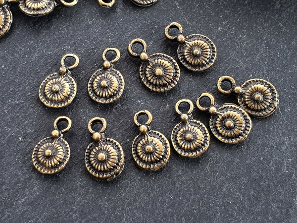 Rustic Tribal Dot Disc Coin Charms, Round Drop Pendant Charm, Bracelet Charm, Beading Charm, Antique Bronze Plated, 10pcs