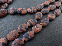 Flat Oval Matt Goldstone Copper & Navy Blue Gold Speckled Stone Beads, DIY Loose Beads, 18x13mm, Half Strand, 11pcs