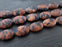 Flat Oval Matt Goldstone Copper & Navy Blue Gold Speckled Stone Beads, DIY Loose Beads, 18x13mm, Half Strand, 11pcs