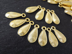 15 Gold Spiral Teardrop Charms, Tear Drop Dangle Pendant Charm, 22k Matte Gold Plated Brass