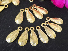 15 Gold Spiral Teardrop Charms, Tear Drop Dangle Pendant Charm, 22k Matte Gold Plated Brass