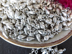 15 Mini Silver Twisted Pointy Drop Charms, Tiny Dangle Drop Pendant, Teardrop Beads, Silver Drop Beads