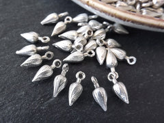 15 Mini Silver Twisted Pointy Drop Charms, Tiny Dangle Drop Pendant, Teardrop Beads, Silver Drop Beads