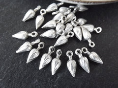 15 Mini Silver Twisted Pointy Drop Charms, Tiny Dangle Drop Pendant, Teardrop Beads, Silver Drop Beads