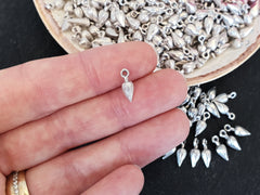 15 Mini Silver Twisted Pointy Drop Charms, Tiny Dangle Drop Pendant, Teardrop Beads, Silver Drop Beads