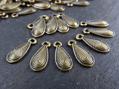 15 Spiral Teardrop Pendant Charms, Tear Drop Dangle Pendant Charm, Antique Bronze Plated Brass