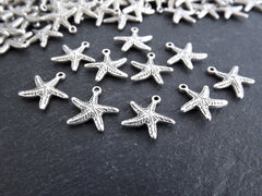 Tiny Silver Starfish Charms, Beach Star, Nautical Marine Pendant, Star fish, Animal Bracelet Charms, Matte Antique Silver Plated 10pcs