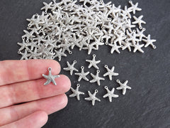 Tiny Silver Starfish Charms, Beach Star, Nautical Marine Pendant, Star fish, Animal Bracelet Charms, Matte Antique Silver Plated 10pcs