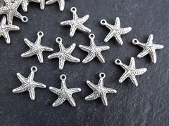 Tiny Silver Starfish Charms, Beach Star, Nautical Marine Pendant, Star fish, Animal Bracelet Charms, Matte Antique Silver Plated 10pcs