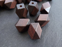 Large Long Dark Brown Hexagon Wood Bead, Long Facet Wooden Geometric Bead Spacers, Dyed Satin Varnished, 21x14mm 6pcs