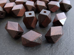 Large Long Dark Brown Hexagon Wood Bead, Long Facet Wooden Geometric Bead Spacers, Dyed Satin Varnished, 21x14mm 6pcs