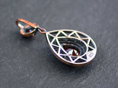 Red Crystal Teardrop Necklace Pendant with Pink Clear Rhinestones and Bail, Sterling Silver Antique Bronze, 1PC