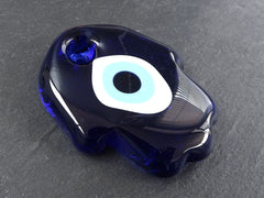 Blue Evil Eye Glass Hamsa Hand Pendant Bead Artisan Handmade Turkish Nazar Protective Symbol Talisman Jewelry Design Home Decor - 80mm