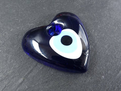 Blue Evil Eye Glass Heart Pendant Bead Artisan Handmade Turkish Nazar Protective Symbol Talisman Jewelry Design Home Decor - 60mm