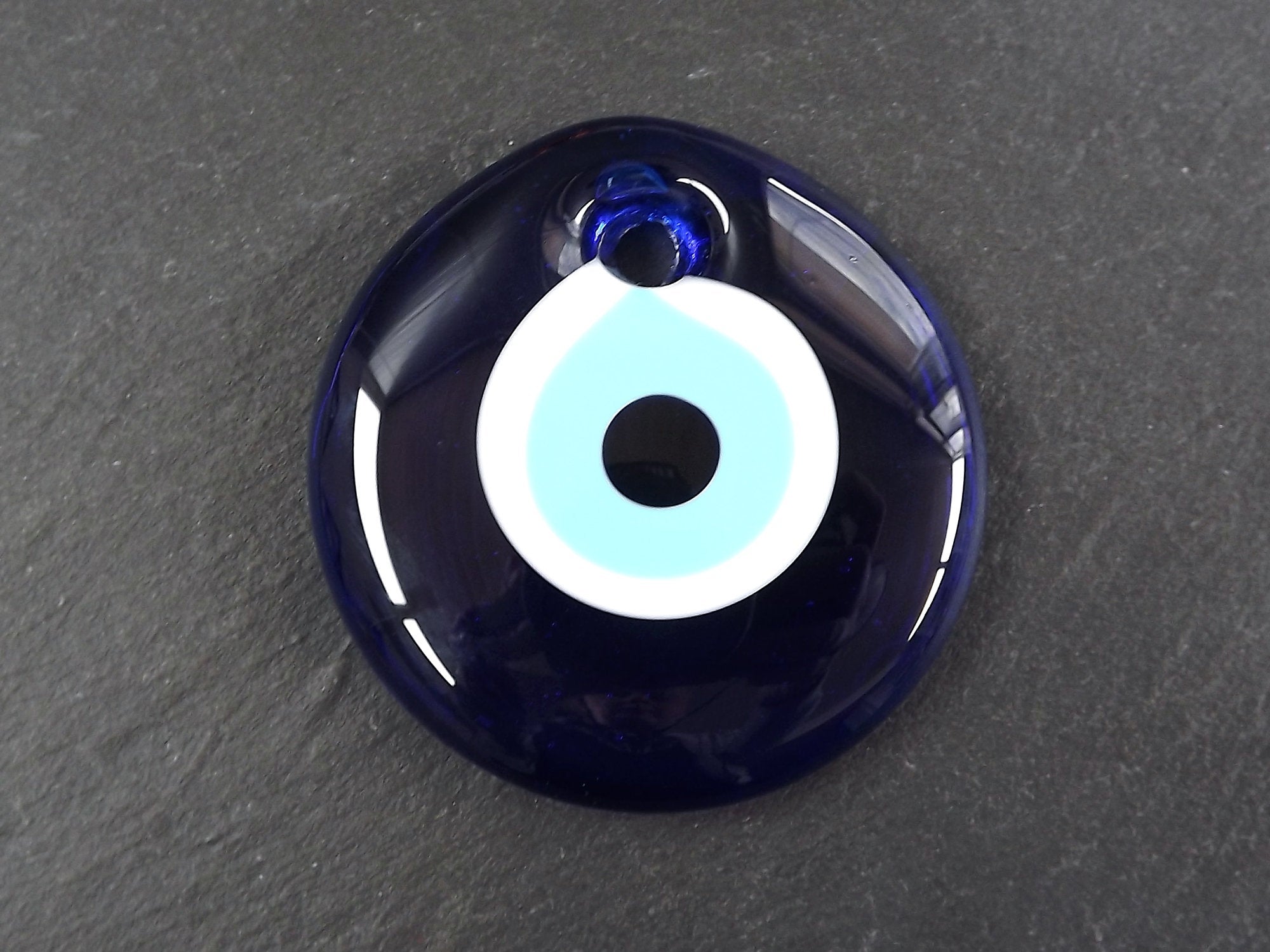 Blue Evil Eye Glass Round Pendant Bead Artisan Handmade Turkish