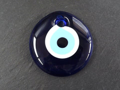 Blue Evil Eye Glass Round Pendant Bead Artisan Handmade Turkish Nazar Protective Symbol Talisman Jewelry Design Home Decor - 70mm