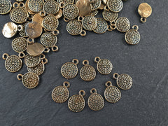 8 Bronze Rustic Coin Charm Pendant, Tribal Dot Disc Charms, Round Drop Pendant Charm, Turkish Jewelry Supplies, Antique Bronze Plated