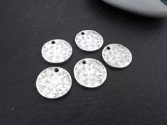 5 Plain Round Rustic Disc Pendants, Jewelry Making Supplies Findings, Antique Silver Plated