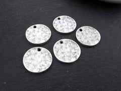 5 Plain Round Rustic Disc Pendants, Jewelry Making Supplies Findings, Antique Silver Plated