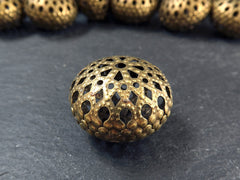 Large Flat Filigree Saucer Bead, lightweight Hollow Statement Spacer, Antique Bronze Plated, 1pc