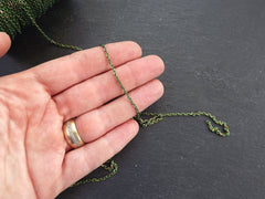 3 x 2mm Green Gold Diamond Cut Cable Chain, Delicate Oval Link Moss Green Chain, 2 Meters