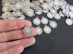 10 Four Leaf Clover Charm, Round Coin Pendant Charms, Shamrock Lucky Charm