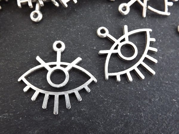 4 Silver Eye Pendant Charm, Evil Eye Charms with 1 Loop, Matte Antique Silver Plated, 25x25mm