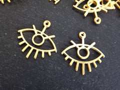 4 Gold Eye Pendant Charm, Evil Eye Charms with 1 Loop, 22k Matte Gold Plated, 25x25mm