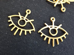 4 Gold Eye Pendant Charm, Evil Eye Charms with 1 Loop, 22k Matte Gold Plated, 25x25mm