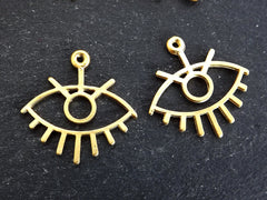 4 Gold Eye Pendant Charm, Evil Eye Charms with 1 Loop, 22k Matte Gold Plated, 25x25mm